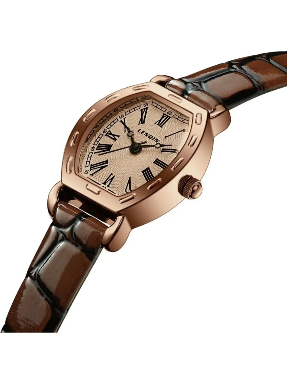 Ln Lenqin Womens Coffee Brown Analog Quartz Leather Strap Waterproof Wrist Watch